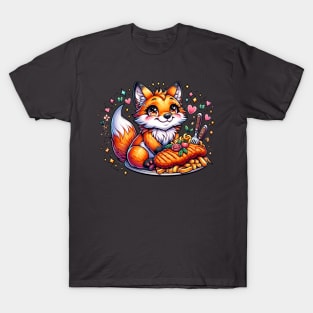 Cute Fox eating german food T-Shirt